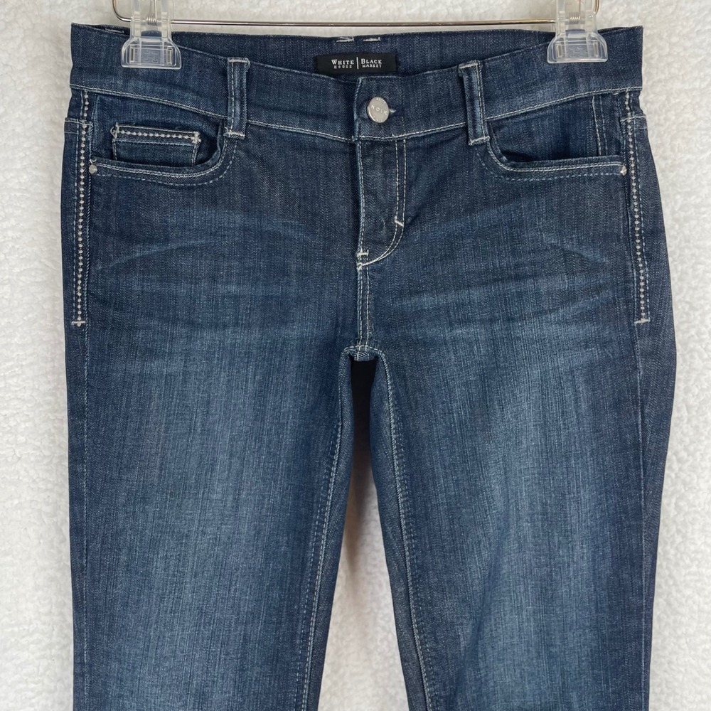 White House Black Market Noir Slim Ankle Jeans Dark Wash Blue Studded Size 0